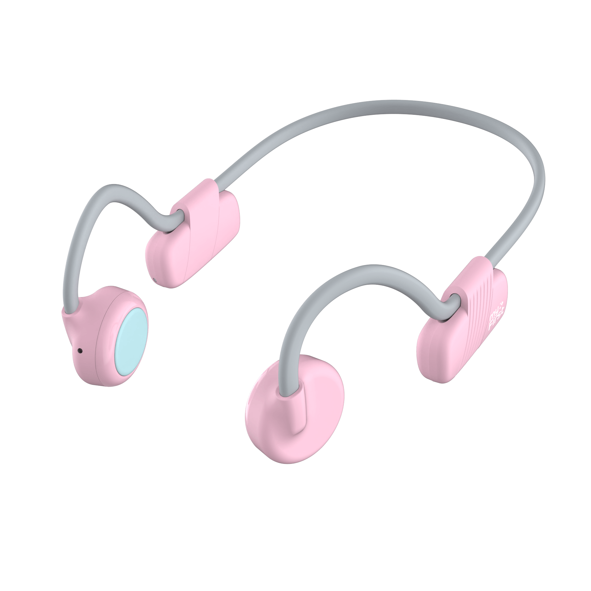 A pair of pink myFirst Headphones BC Wireless Lite kids' bone conduction headphones on a transparent background