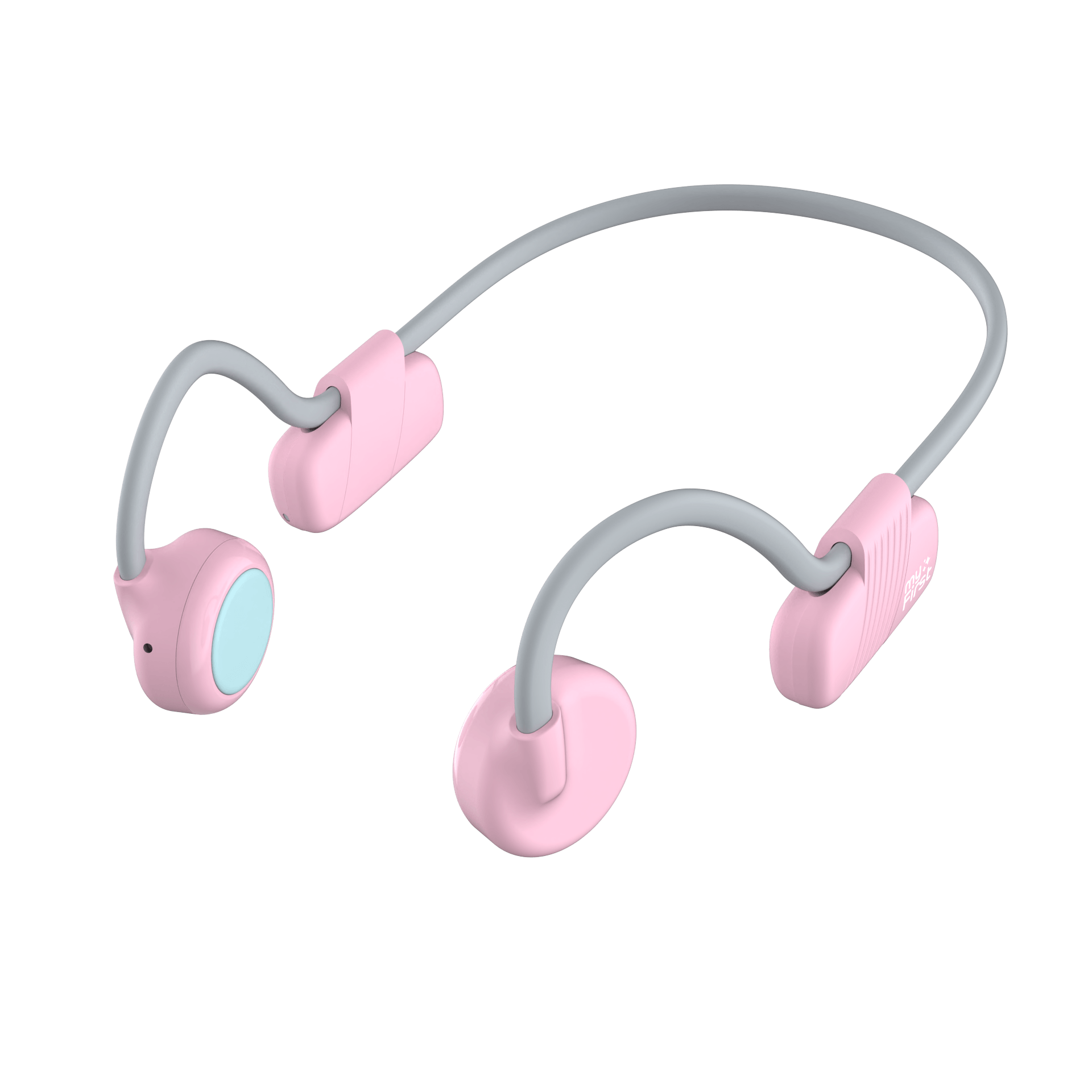 A pair of pink myFirst Headphones BC Wireless Lite kids' bone conduction headphones on a transparent background