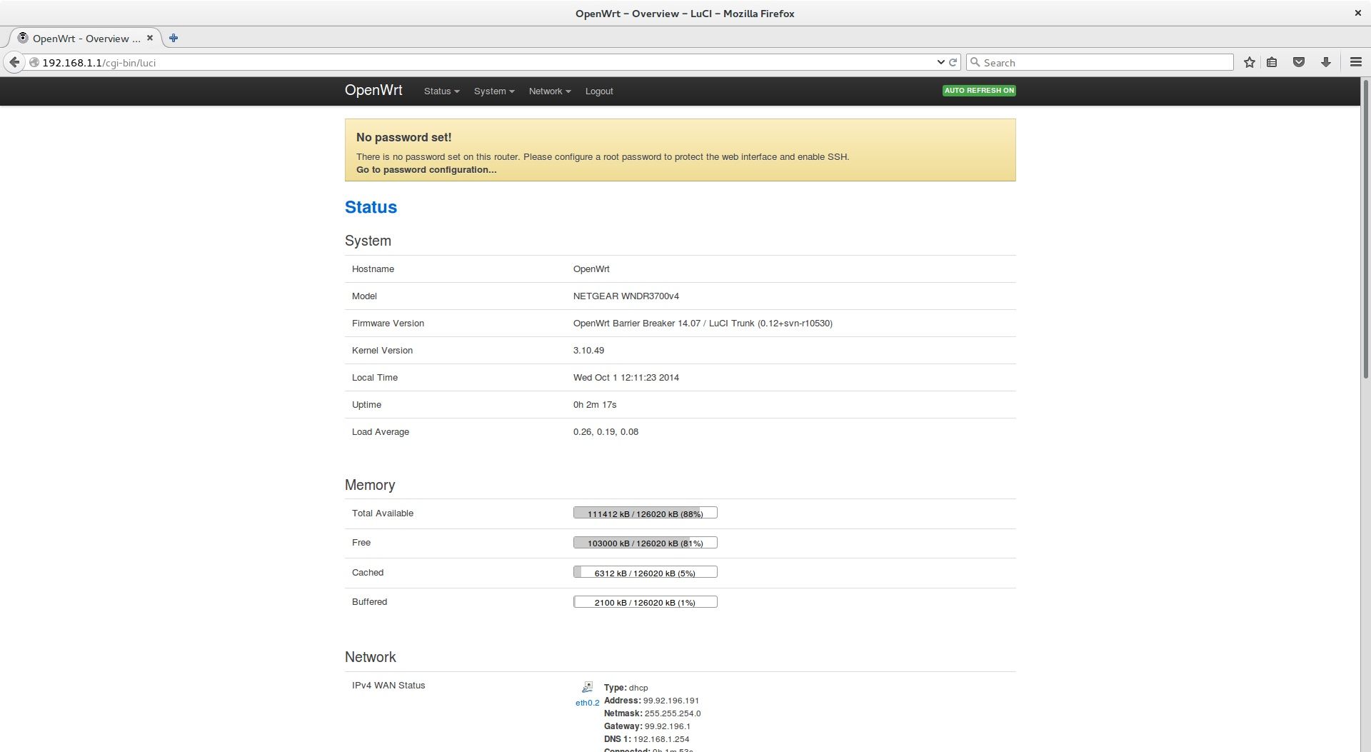 OpenWrt settings panel screenshot LuCI