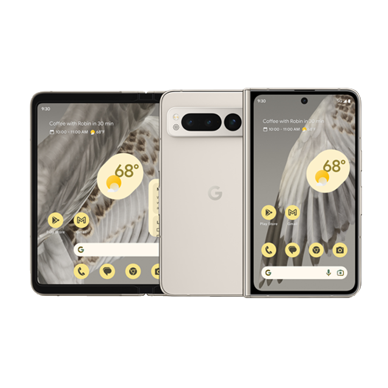 Porcelain Google Pixel Fold on transparent background.