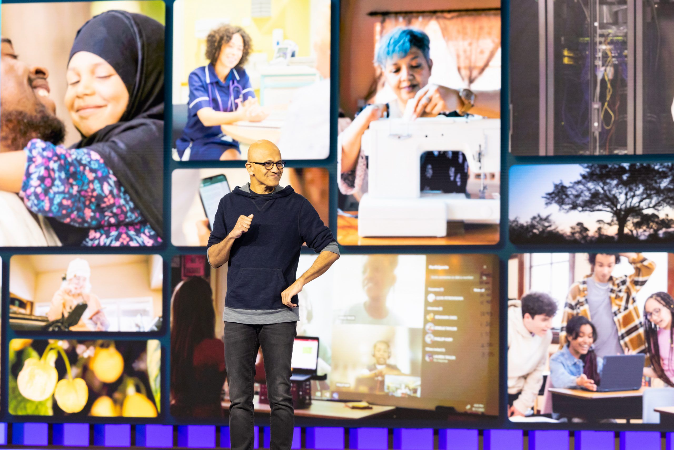 Microsoft CEO Satya Nadella standing on stage at Build 2023