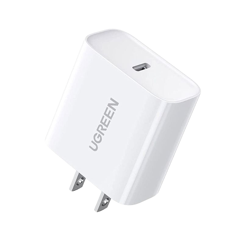 A render showing the UGREEN 20W USB-PD charger in white color.