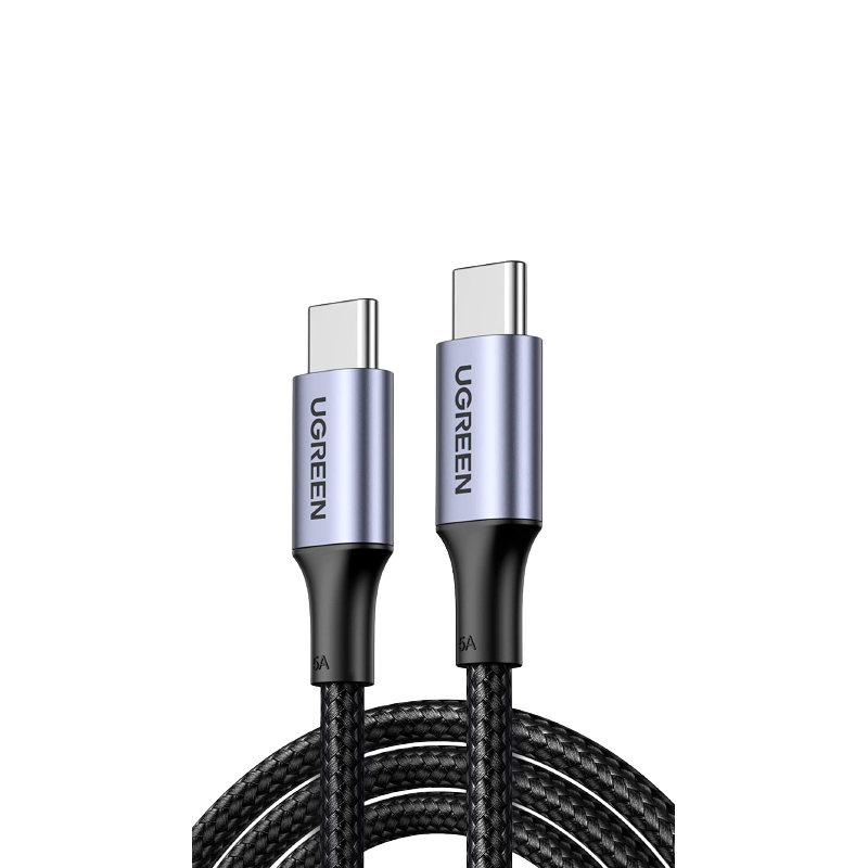 Câble Ugreen USB-C vers USB-C sur fond transparent.