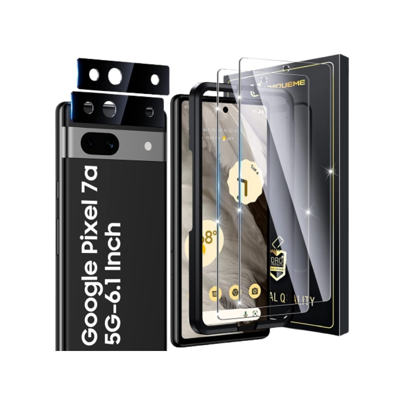 UniqueMe Tempered Glass for Pixel 7a on transparent background.