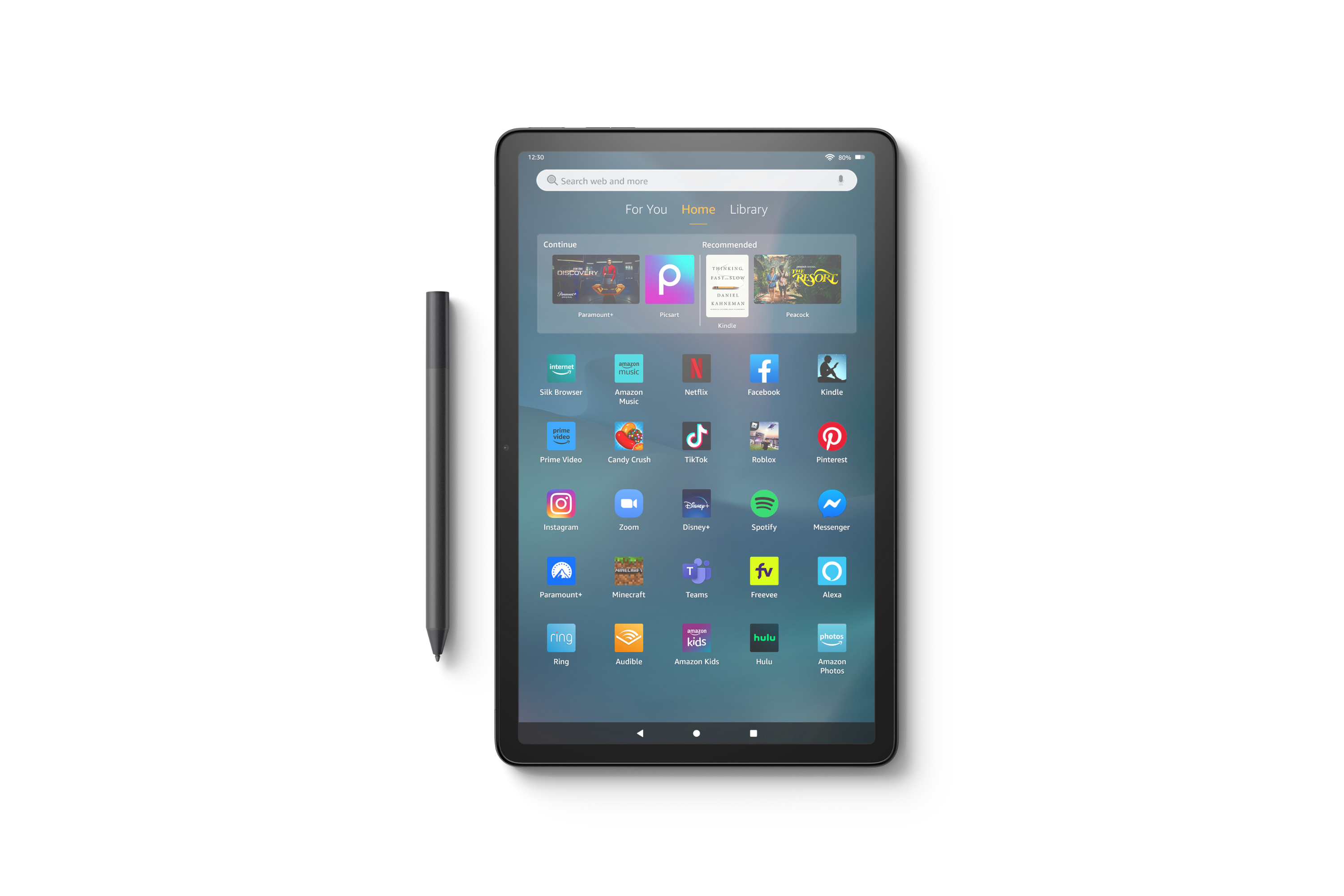 Fire Max 11 + Made for Amazon Stylus Pen next to the tablet