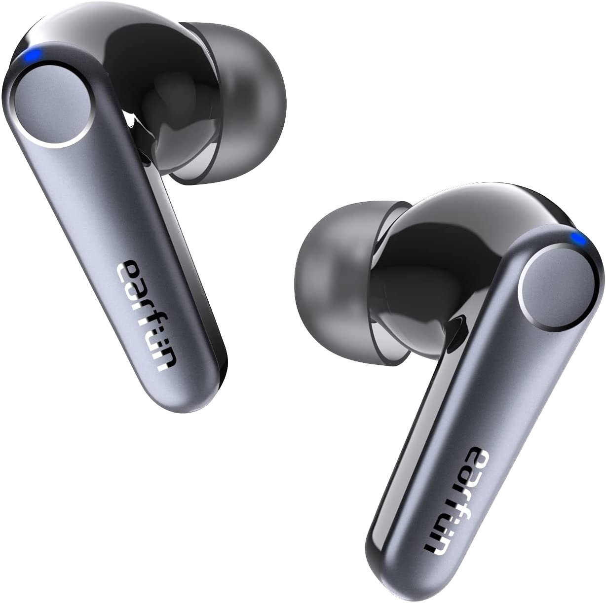 EarFun Air Pro 3 in black floating render showing both earbuds 