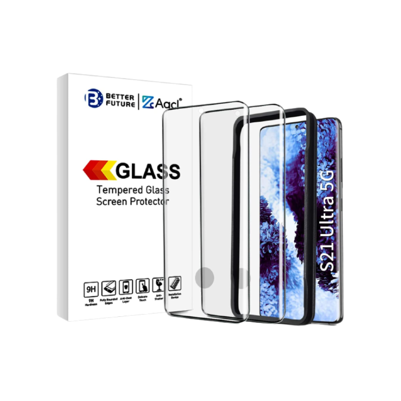 AACL Tempered Glass for Galaxy S21 Ultra on transparent background.