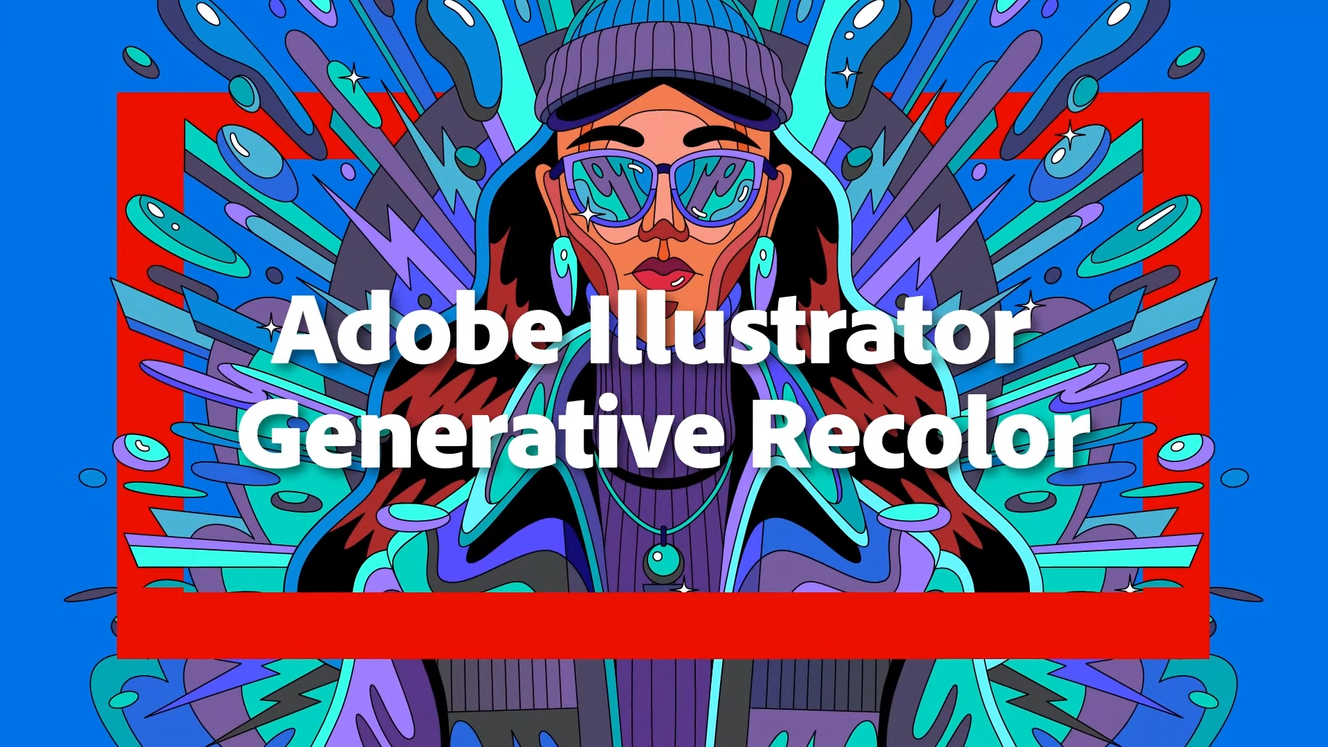 Adobe Illustrator Announcing Generative Recolor logo with artistic painting of woman in a knit cap 