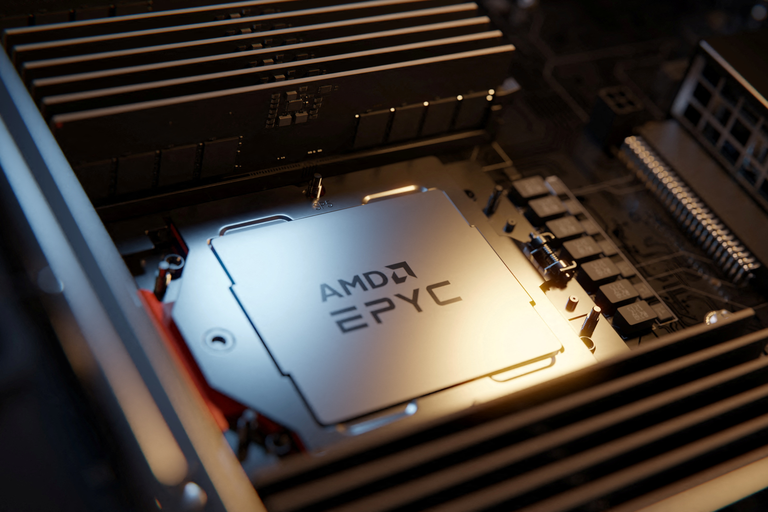 A render of an AMD Epyc 4th Generation chip.
