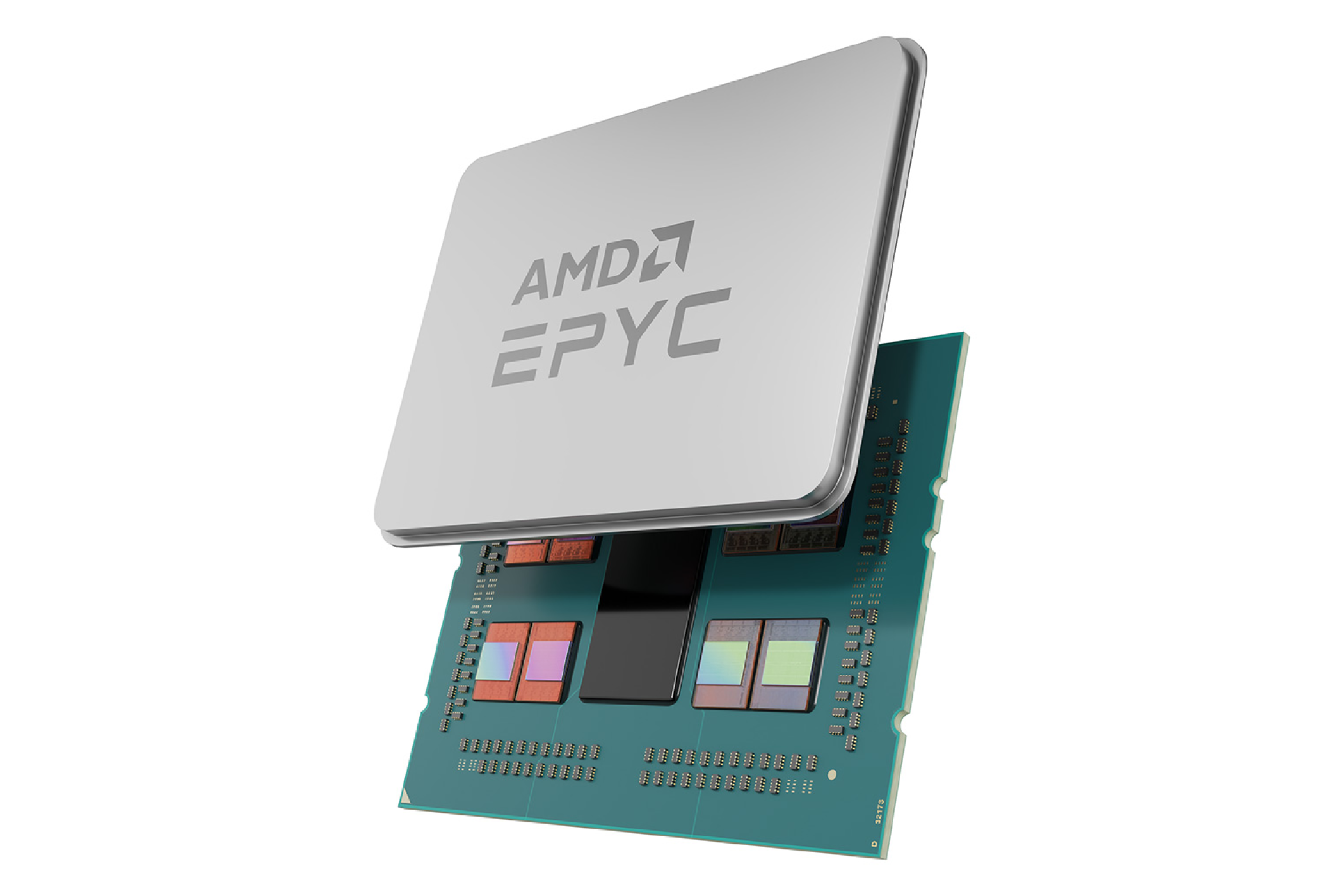 Ein Rendering einer AMD Epyc Milan-X Server-CPU.