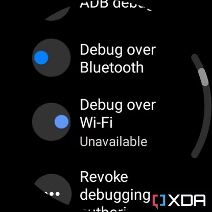 Screenshot of Debug over Wi-Fi option on Galaxy Watch 4.
