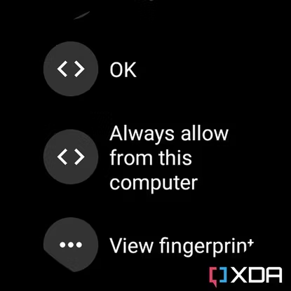 Screenshot of Galaxy Watch 4 with Always allow from this computer prompt.