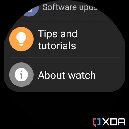 Screenshot of Galaxy Watch 4 settings with About watch option on display.