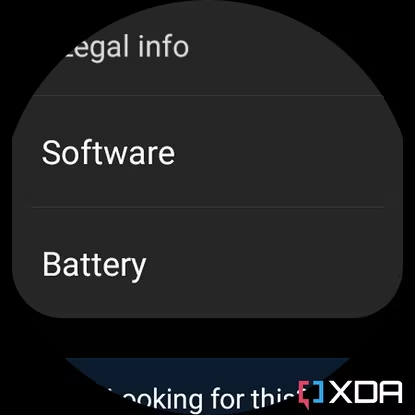 Screenshot of Galaxy Watch 4 settings with Software and Battery options.