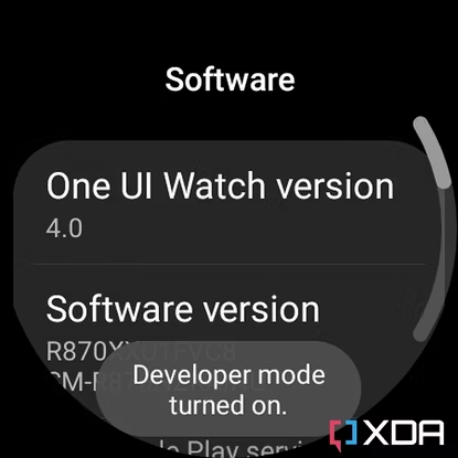Screenshot of Galaxy Watch 4 Developer mode turned on prompt.
