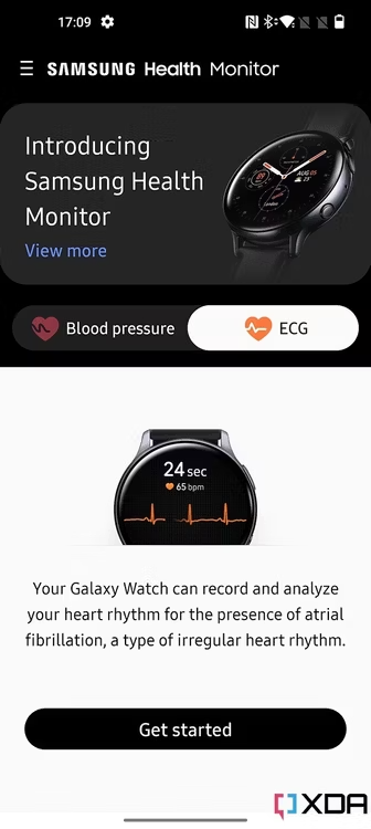 Screenshot of modded Samsung Health Monitor app with ECG option highlighted.