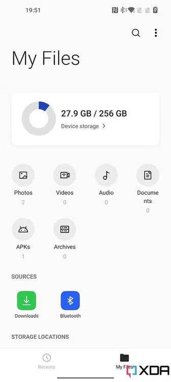 Screenshot showing the file explorer home page on a OnePlus 10 Pro.