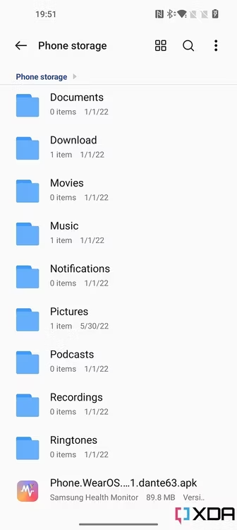 Screenshot of the Phone storage in the file manager app on a OnePlus 10 Pro.