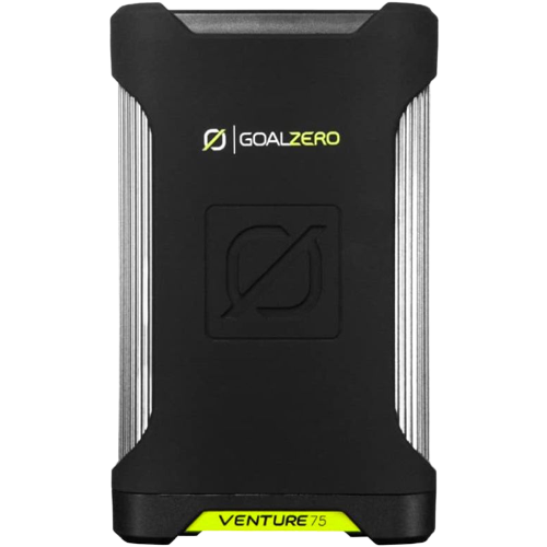 A render of the Goal Zero Venture 75 portable charger in black color.