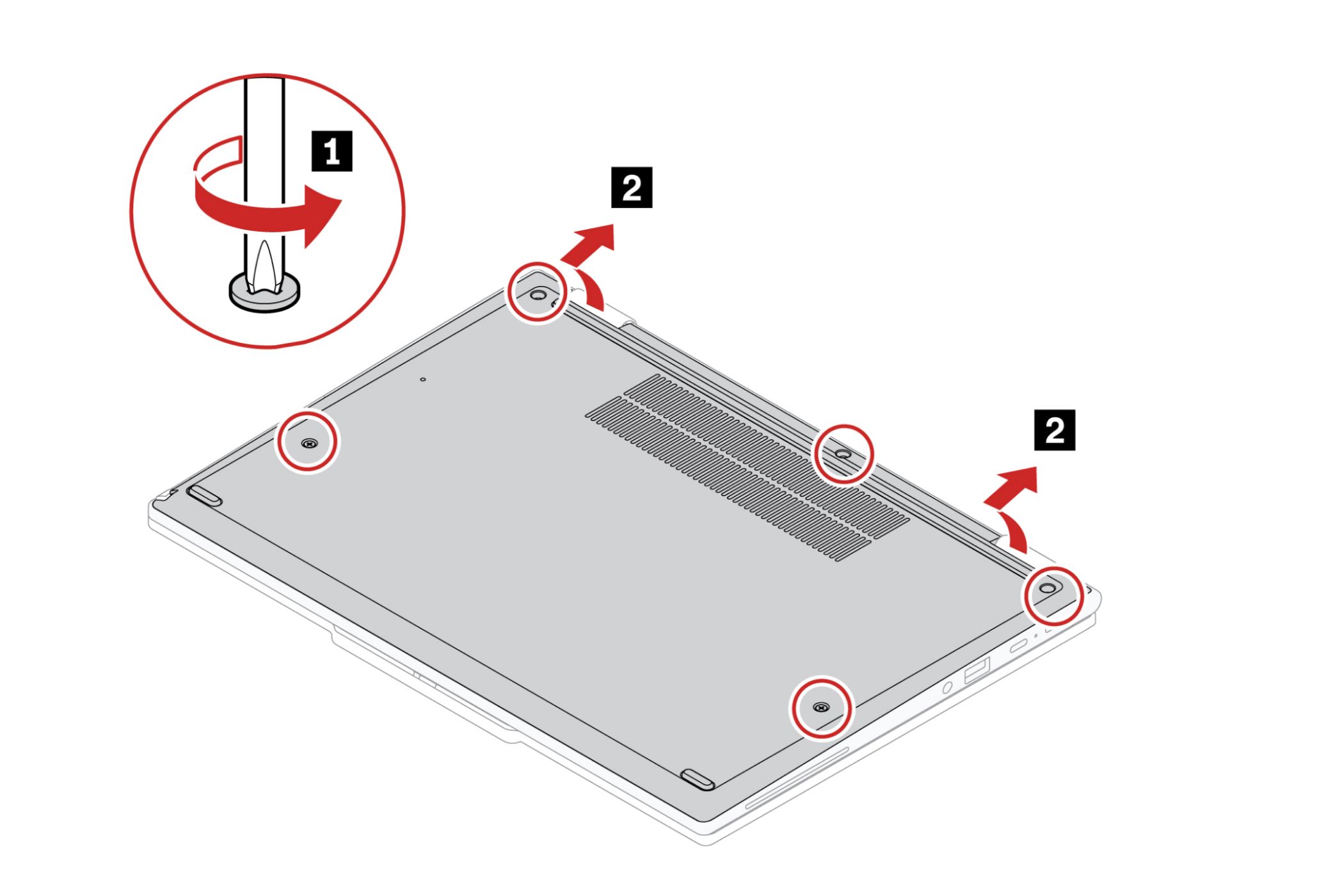 Remove the five screws holding the base cover in place using a Phillips screwdriver