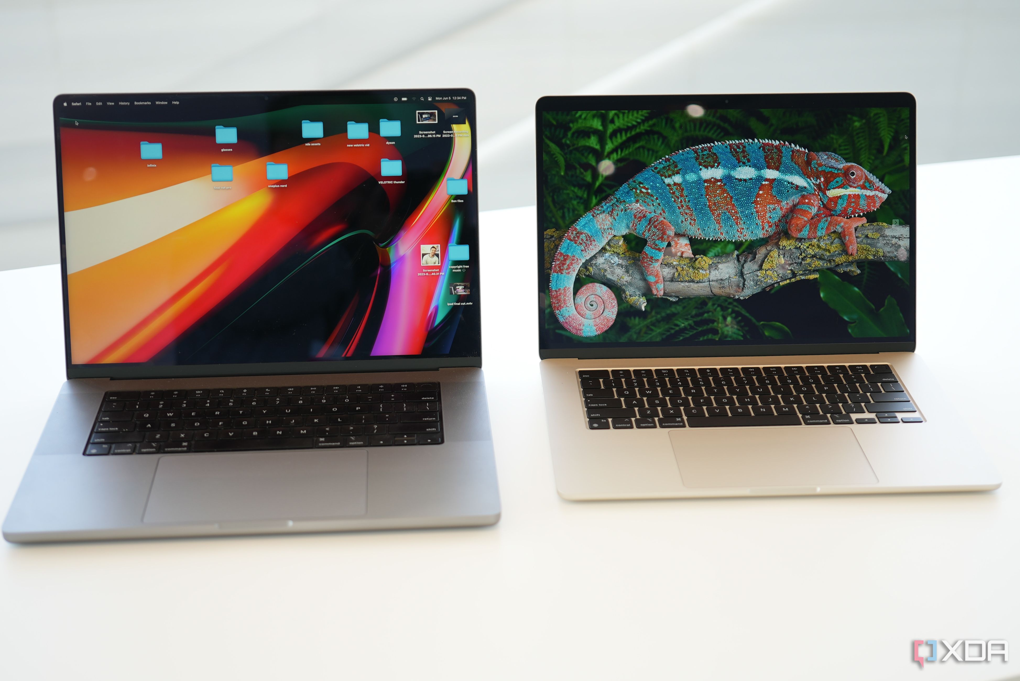 16-inch MacBook Pro on the left, 15-inch MacBook Air on the right
