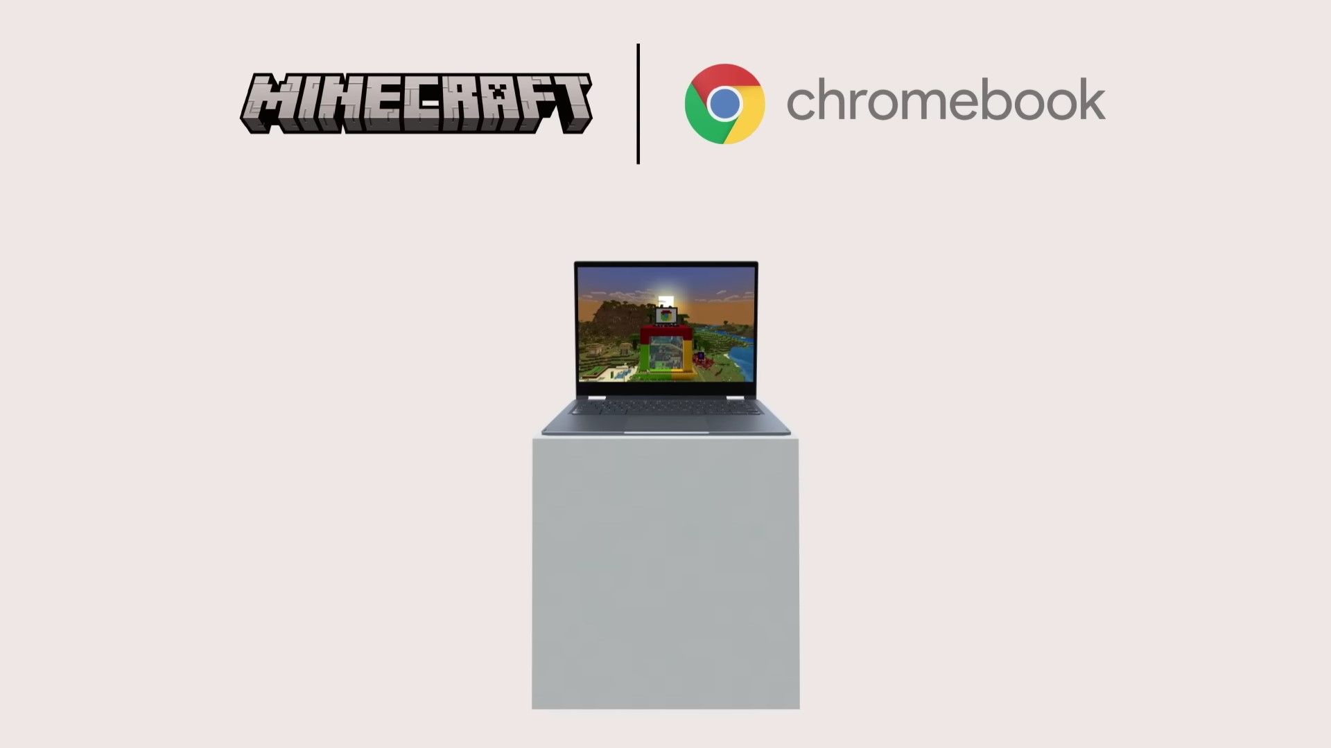 A stillframe from Minecraft's YouTube video announcing official availability for Chromebooks.