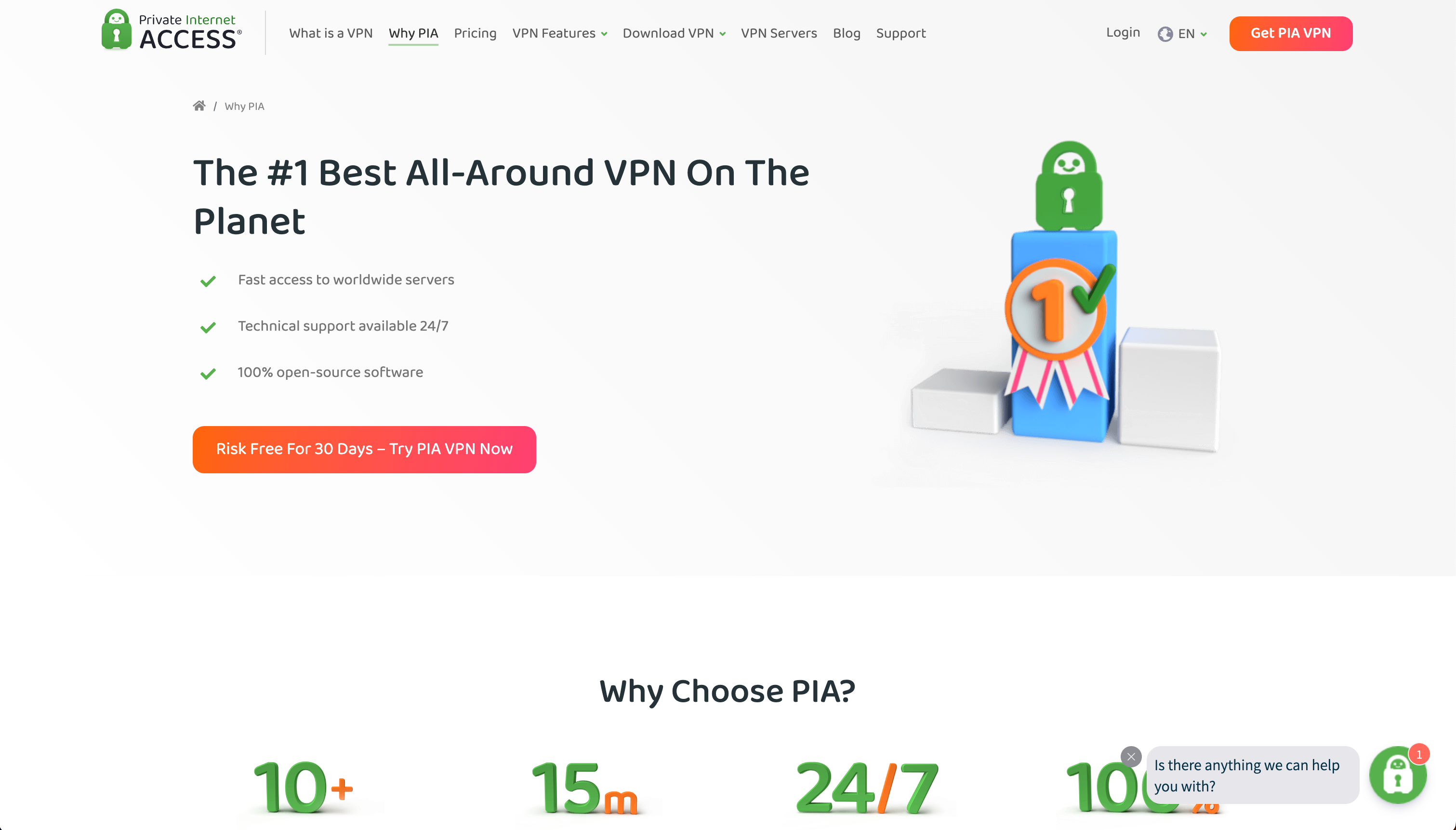 Private Internet Access PIA webpage