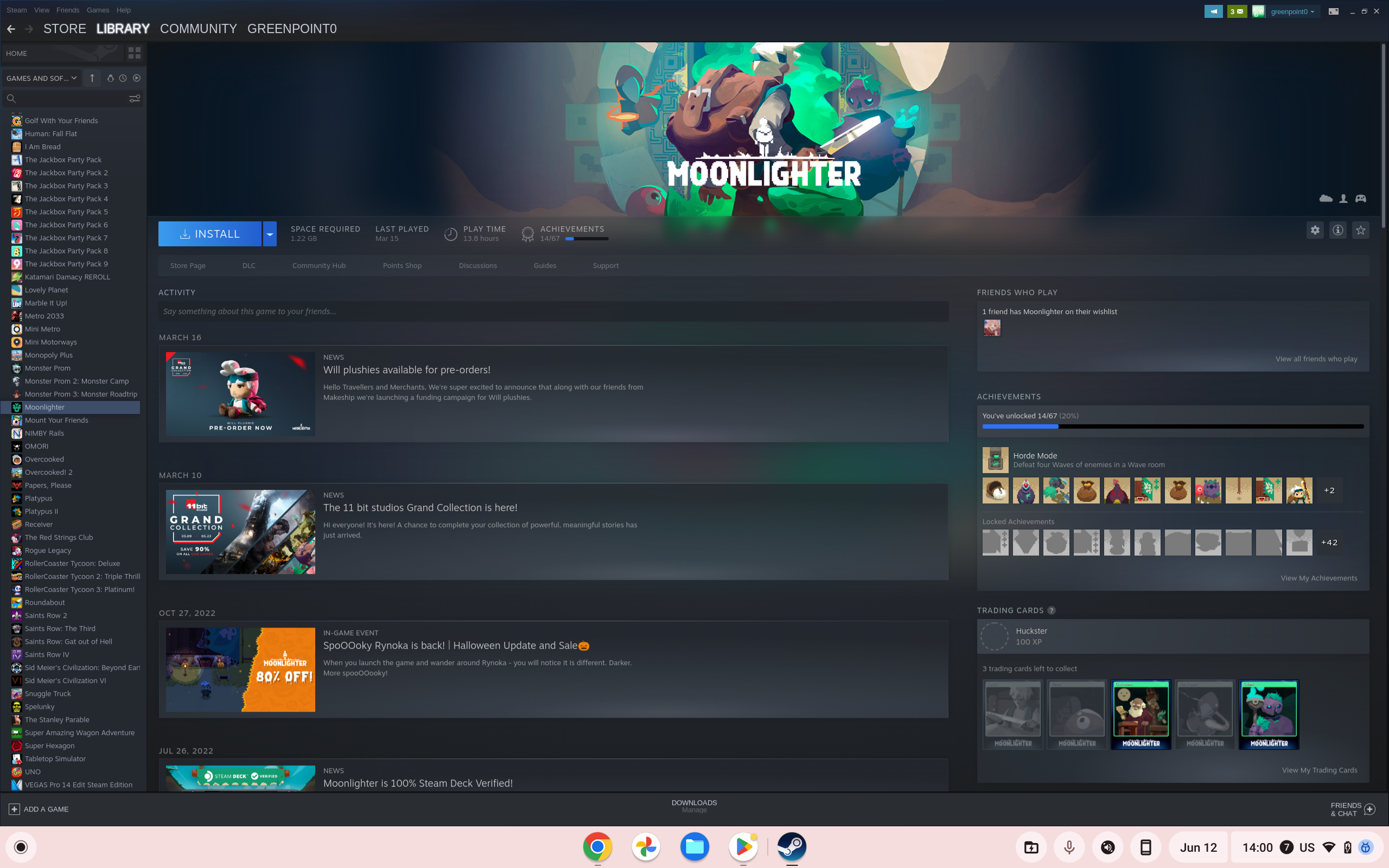 La versión oficial de Steam para distribuciones de Linux tal como se ve en ChromeOS.