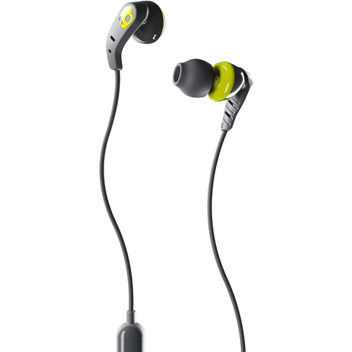 A render showing a pair of Skullcandy set in-ear earbuds with green and grey dual-tone finish.