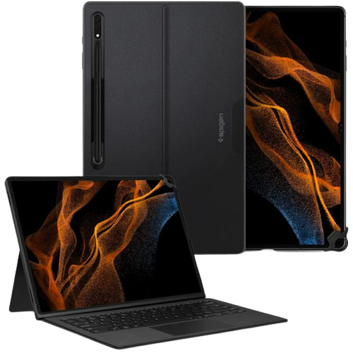 A render of the Spigen Thin Fit Pro cover for Galaxy Tab S8+ in black color.