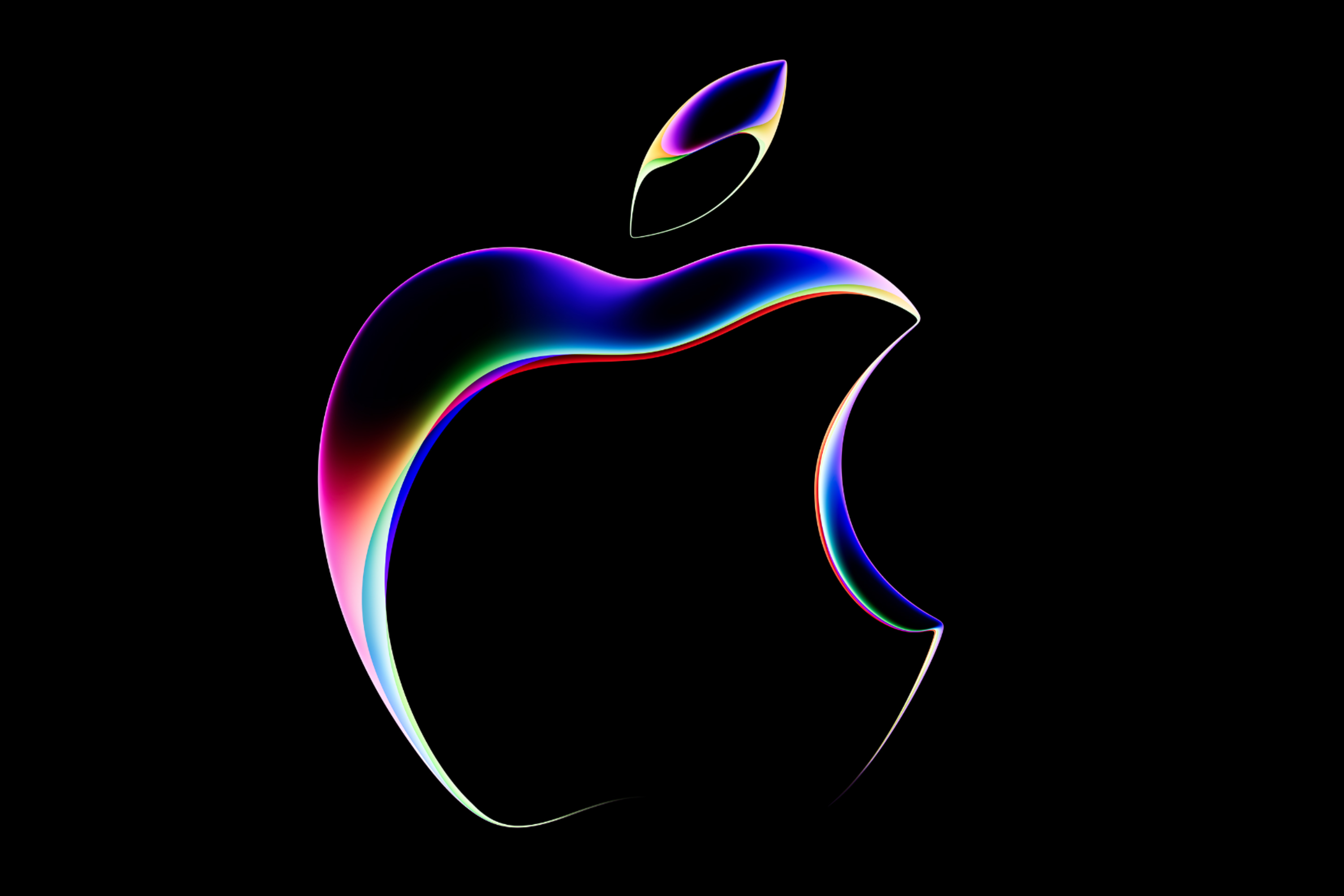 Логотип Apple WWDC23 со светоотражающими цветами и радужным оттенком на черном фоне