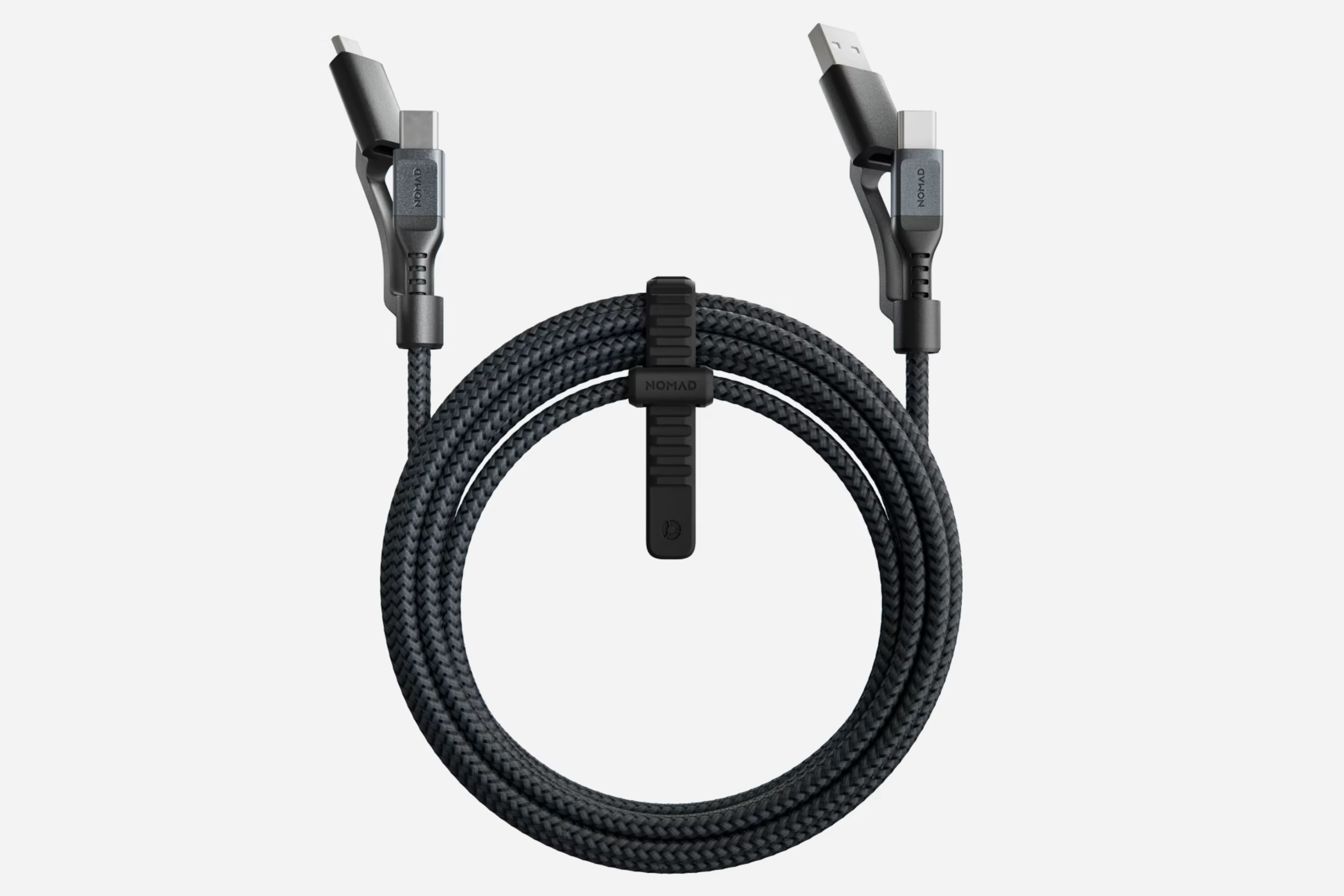 Nomad Universal Cable USB-C curled up and and tied 