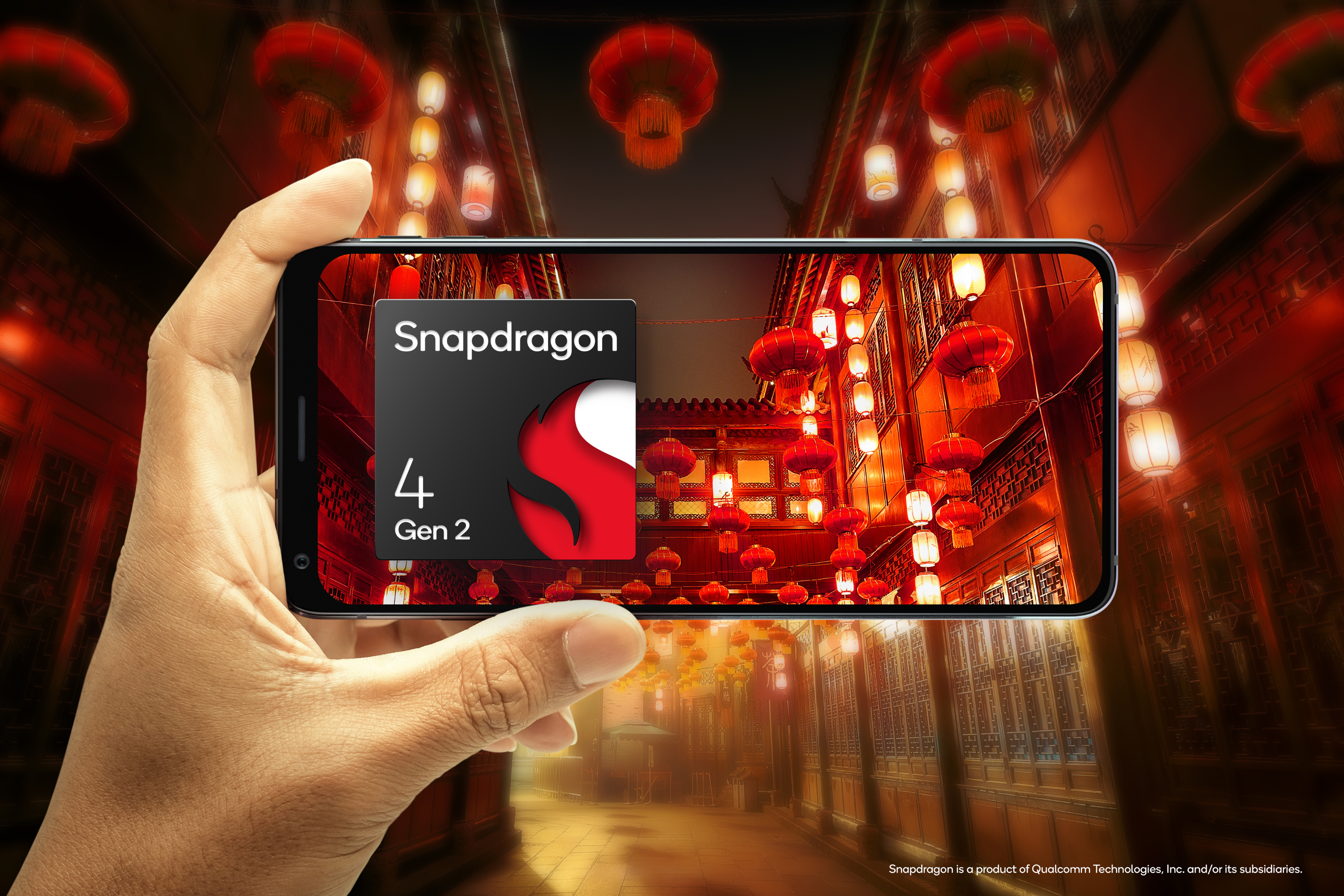 Qualcomm Snapdragon 4 Gen 2 chipset logo on smartphone screen 