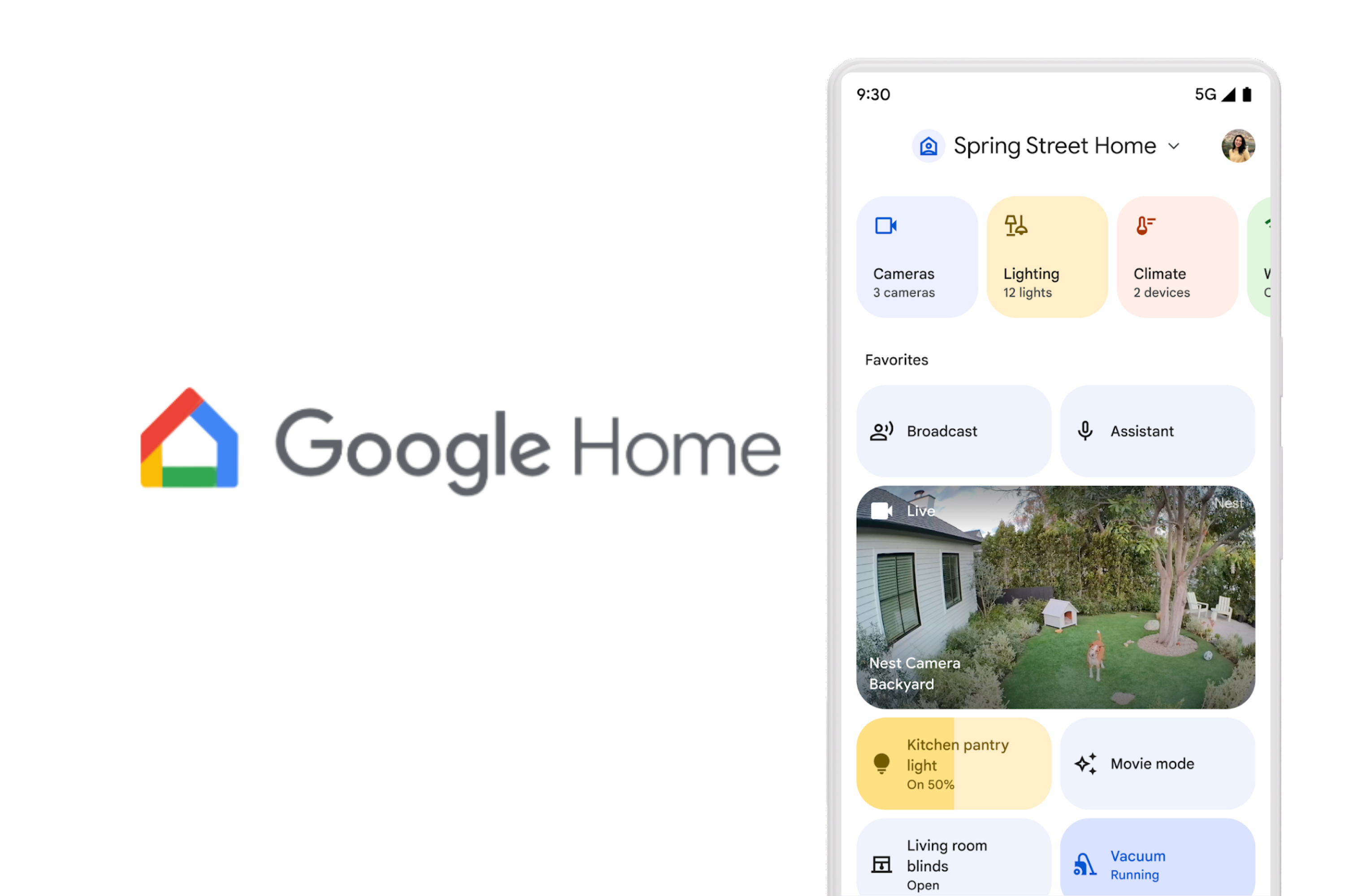 Google Home screen next to Google Home logo 