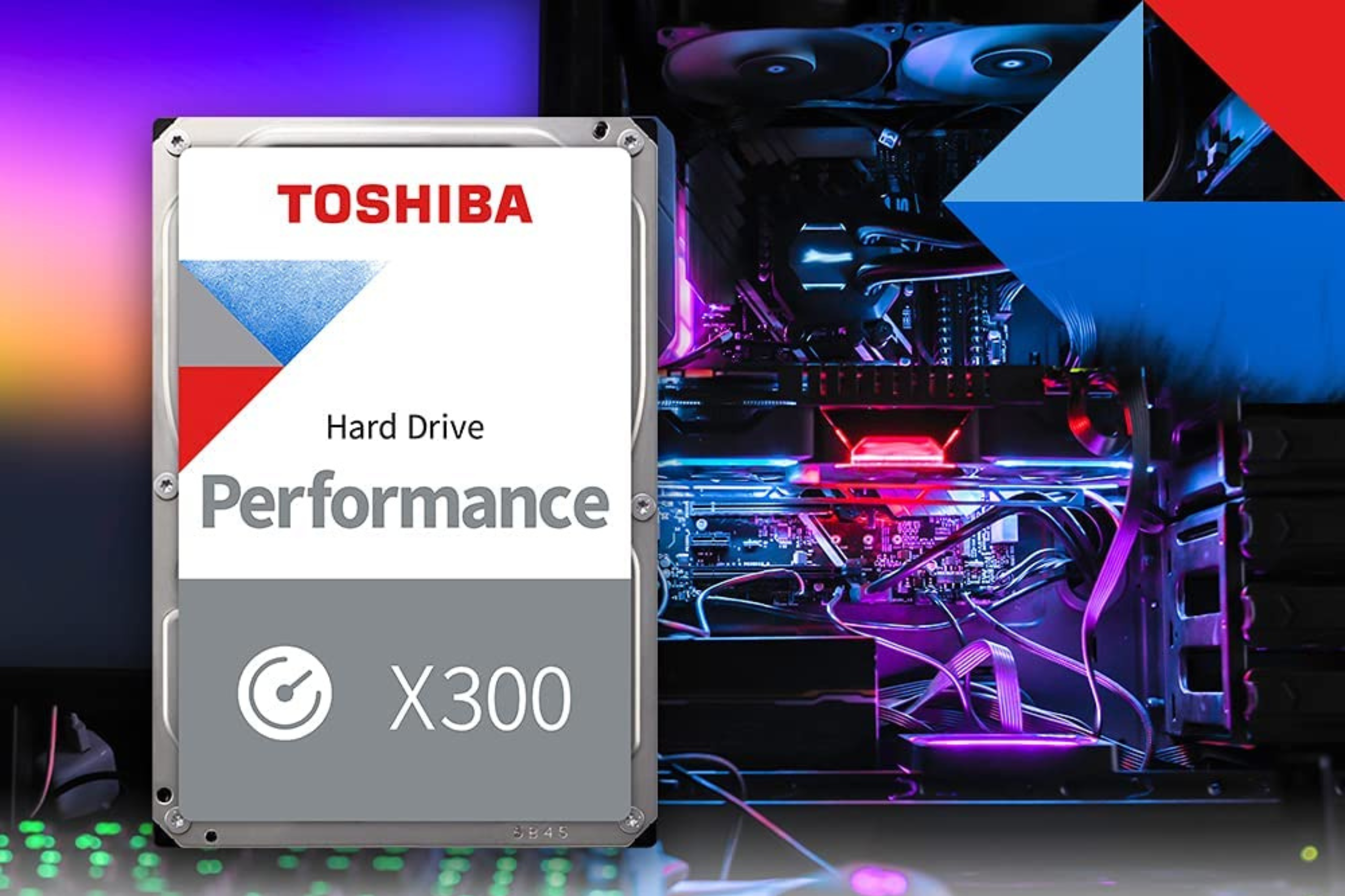 Toshiba X300 14TB Performance & Gaming 3.5-Inch Internal Hard Drive on background showing open PC case