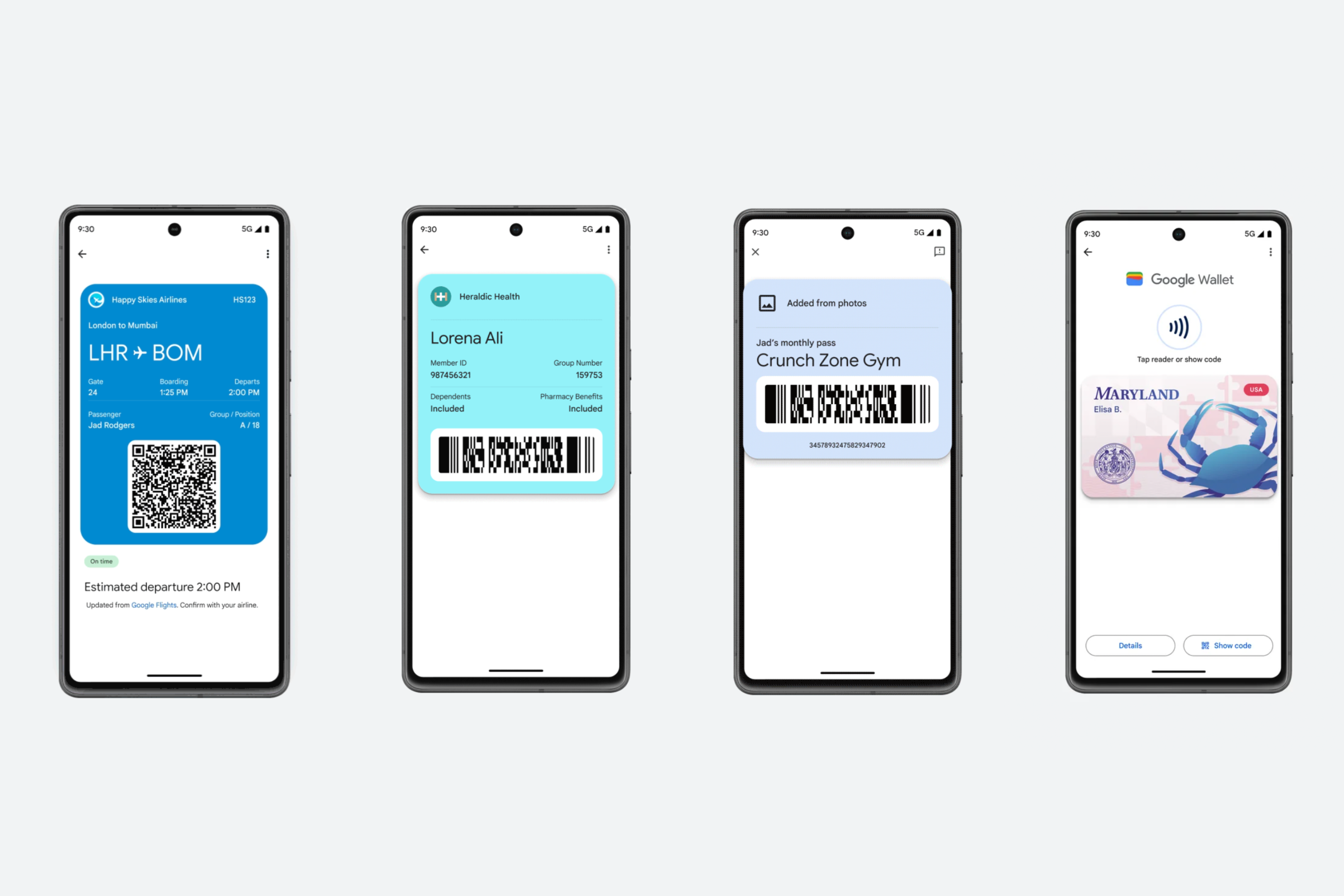 Google Wallet UI i with newly added cards present