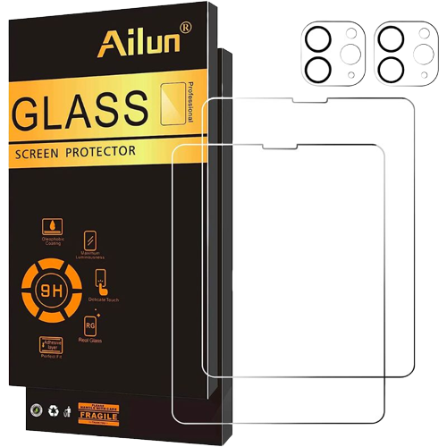 A render of the Ailun iPad screen protector next to its retail packaging.