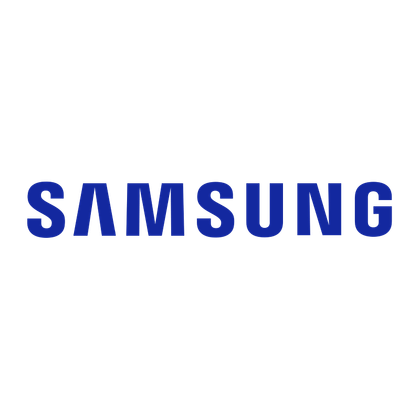 Blue Samsung logo on transparent background.