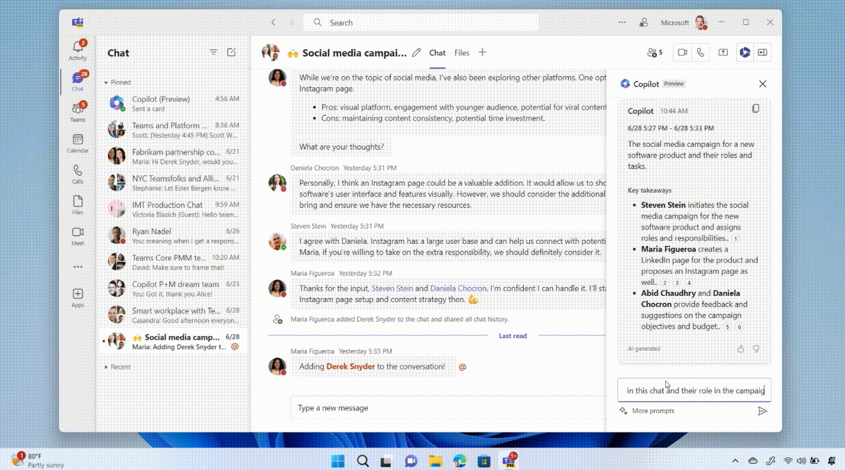 Microsoft 365 Copilot running in Teams chat