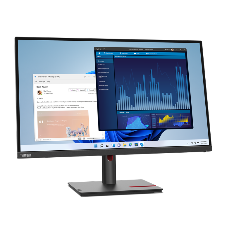 Angled front view of the Lenovo ThinkVision T27p-30 monitor facing right