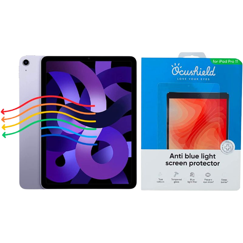 A render showing the Ocushield anti-blue light screen protector retail packaging.