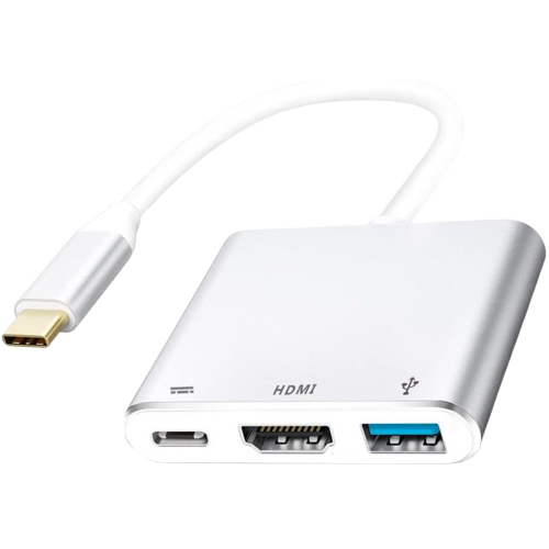 Ein Rendering, das den QCE USB-C-zu-HDMI-Adapter in Weiß zeigt.