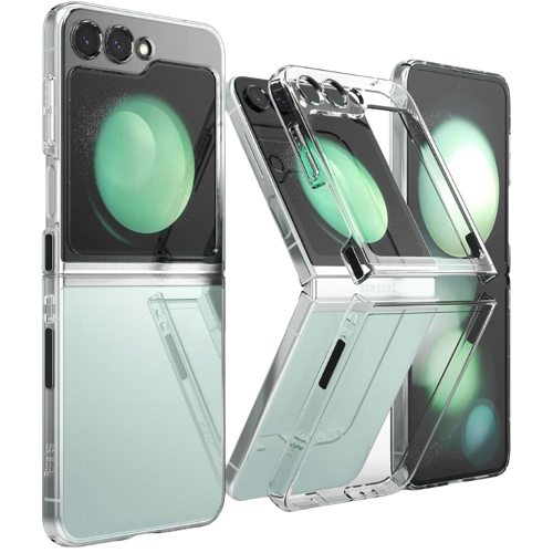A render of the Ringke slim transparent case installed on Galaxy Z Flip 5 phones.