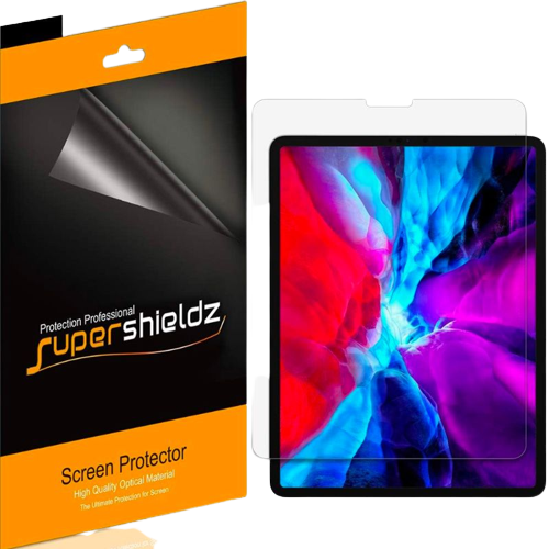 A render showing the Supershieldz screen protector next to its retail packaging.