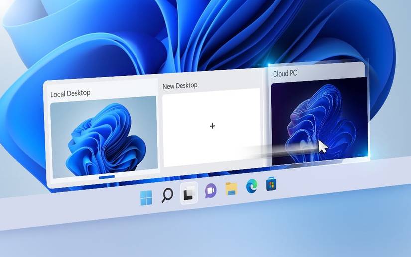 Screenshot of Windows 11 Task View showing a Cloud PC available next to virtual desktops