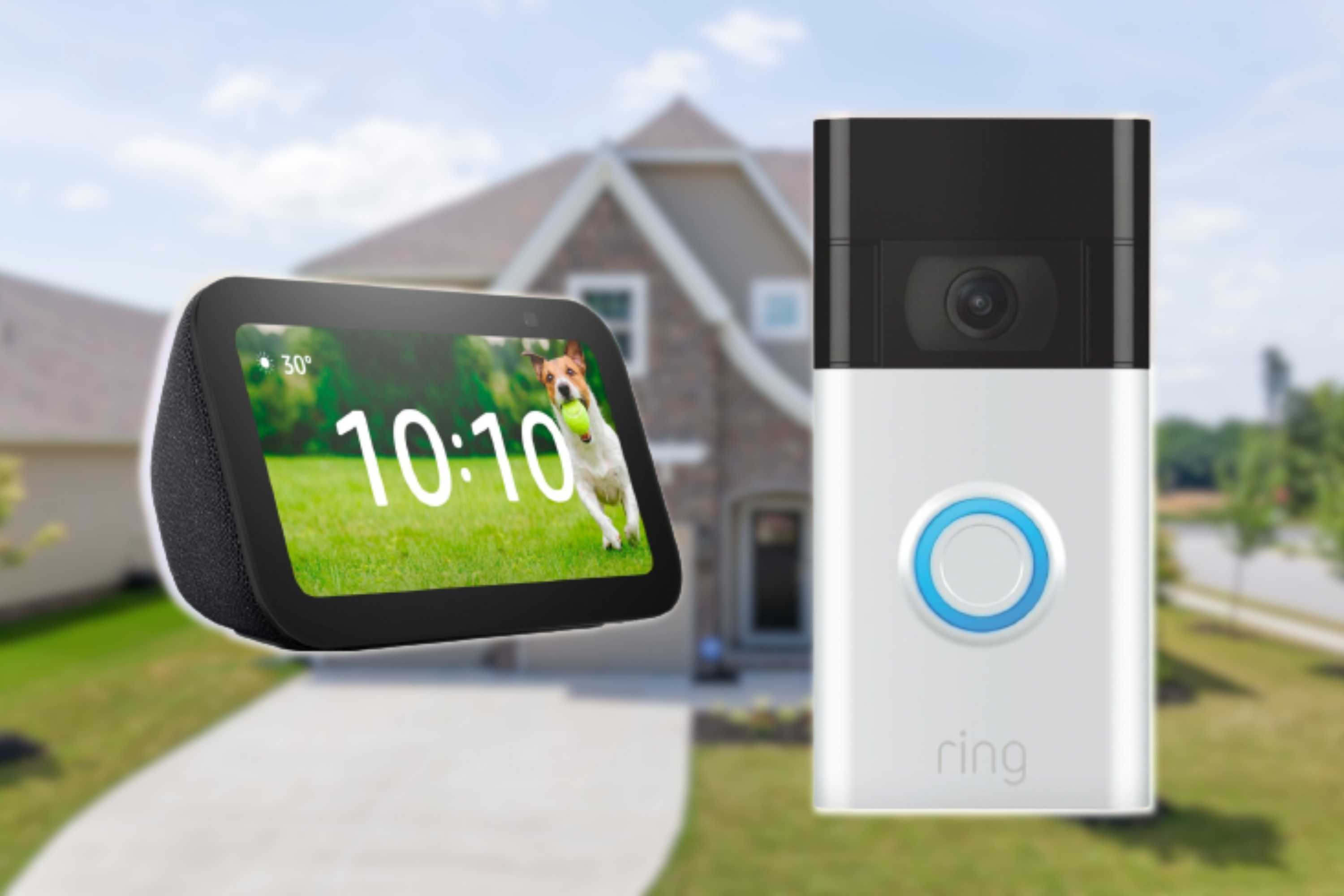 Ring Video Doorbell and Echo Show 5 in front of house