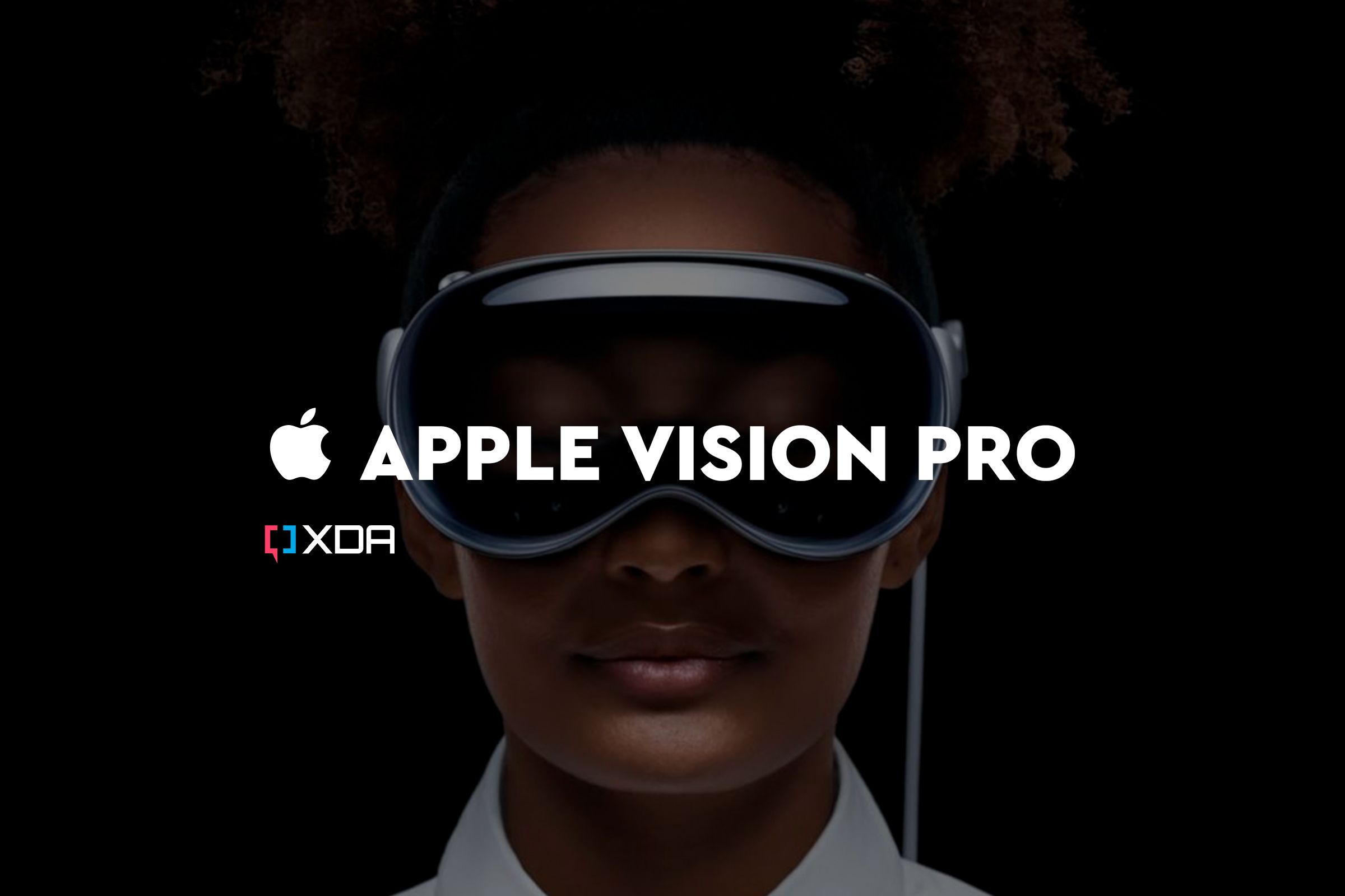 An image showing the text that reads Apple Vision Pro along with an XDA logo over an image of a person wearing the Vision Pro headset.
