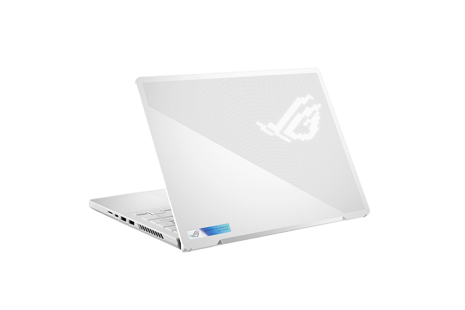 Vista trasera del ASUS ROG Zephyrus G14 (2023) variante blanca