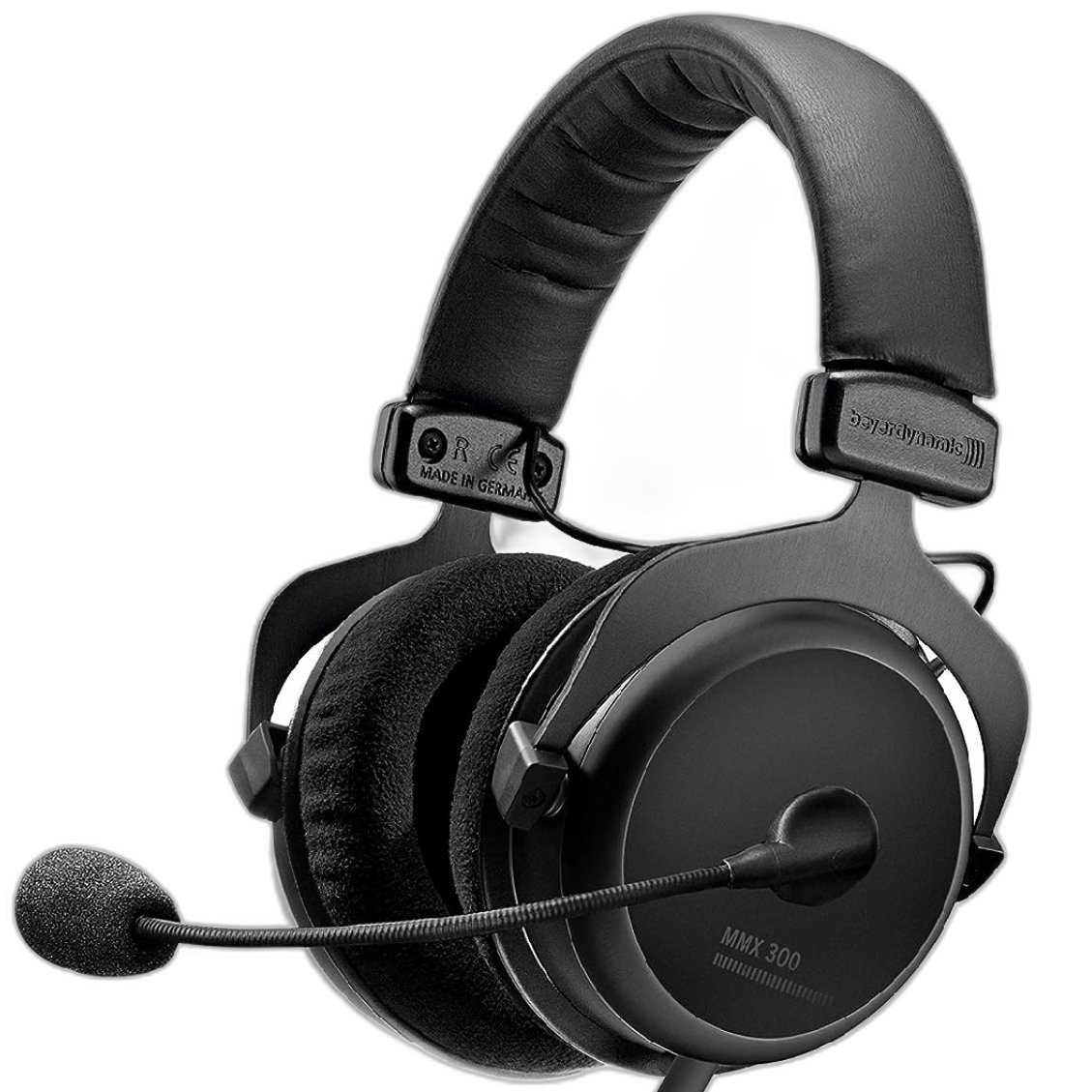 BeyerDynamic MMX 300 Wired Gaming Headset w/microphone angled to the left