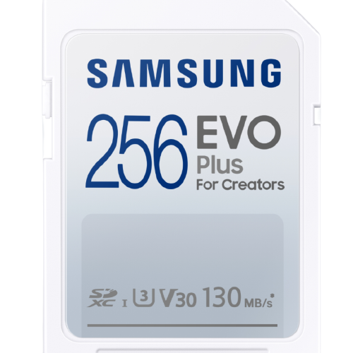 A render of the Samsung EVO Plus SD Card viewed from the front.